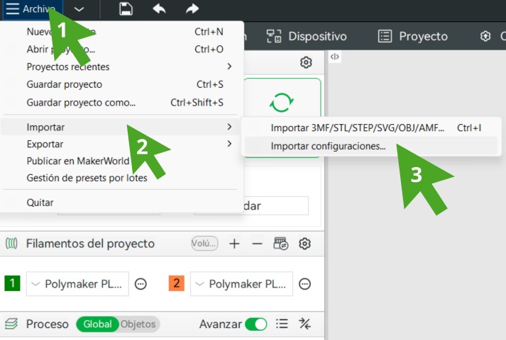 Importar perfil en Bambu Studio